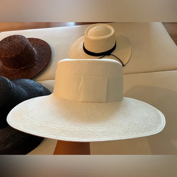 New Artesano Pinto Elegant Cream white Wide-Brim Hat Large L M adjustable boater - Picture 7 of 10